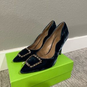 Sam Edelman Navy Velvet Heels with Buckle